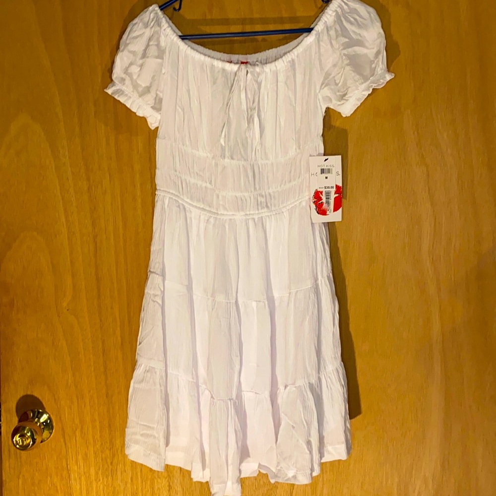 White short peasant dress